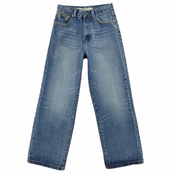 Chams Cropped Denim Jeans Medium Blue Wash Decorative Pockets - Picture 2 of 15